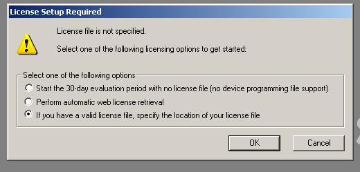 Select Option to use a valid license file